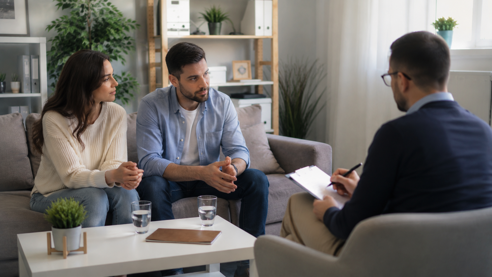 A couple in an intensive counseling session with a therapist